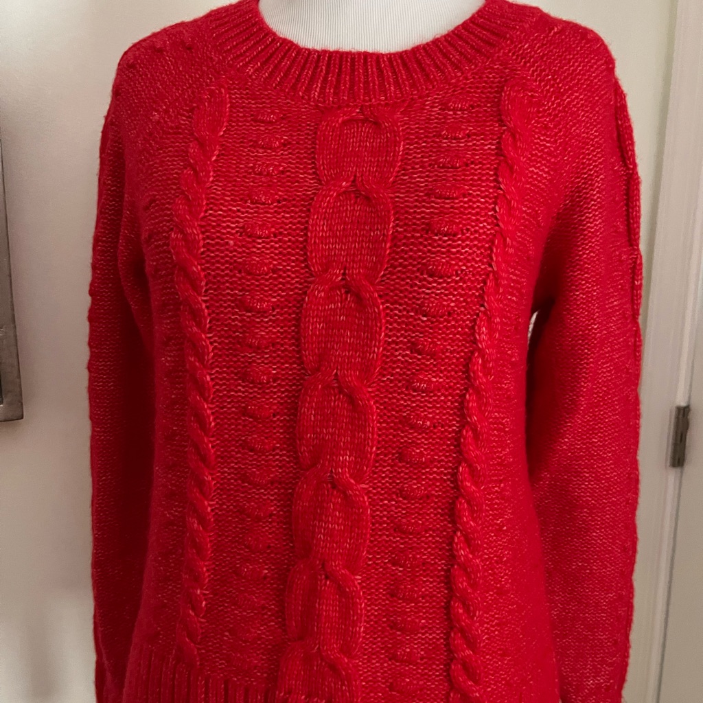 Loft Red Popcorn Cable Knit Pull Over Sweater Size Xs